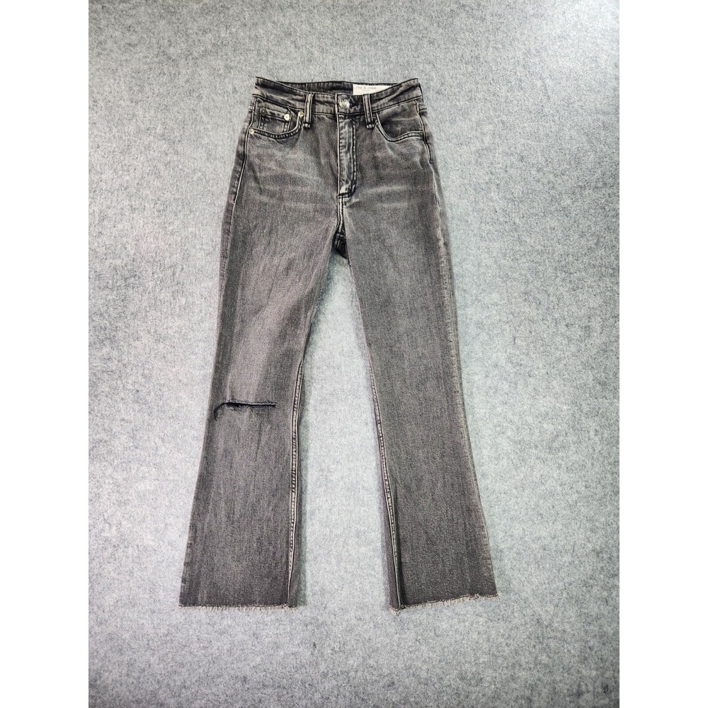 Rag & Bone Jeans Womens 23 Black casey High Rise Ankle Flare Denim Distressed‎